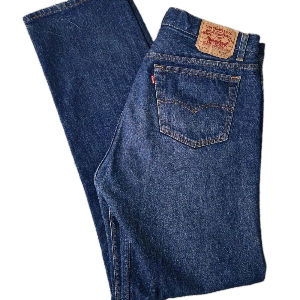 VTG 90s Levi's 501 Button Fly Dark Blue Denim Men's Jeans 36x34 Made In USA